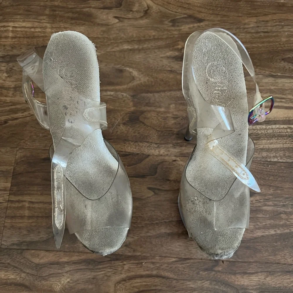 Pleaser Clear Platform Heels Size 8 8 inches Well Worn - Picture 3 of 5